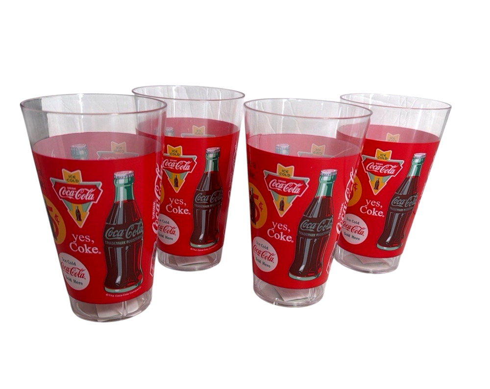 Coca-Cola Plastic Tumblers Cups Retro “Have a Coke” Artwork NEW! Set Of 4 (four)